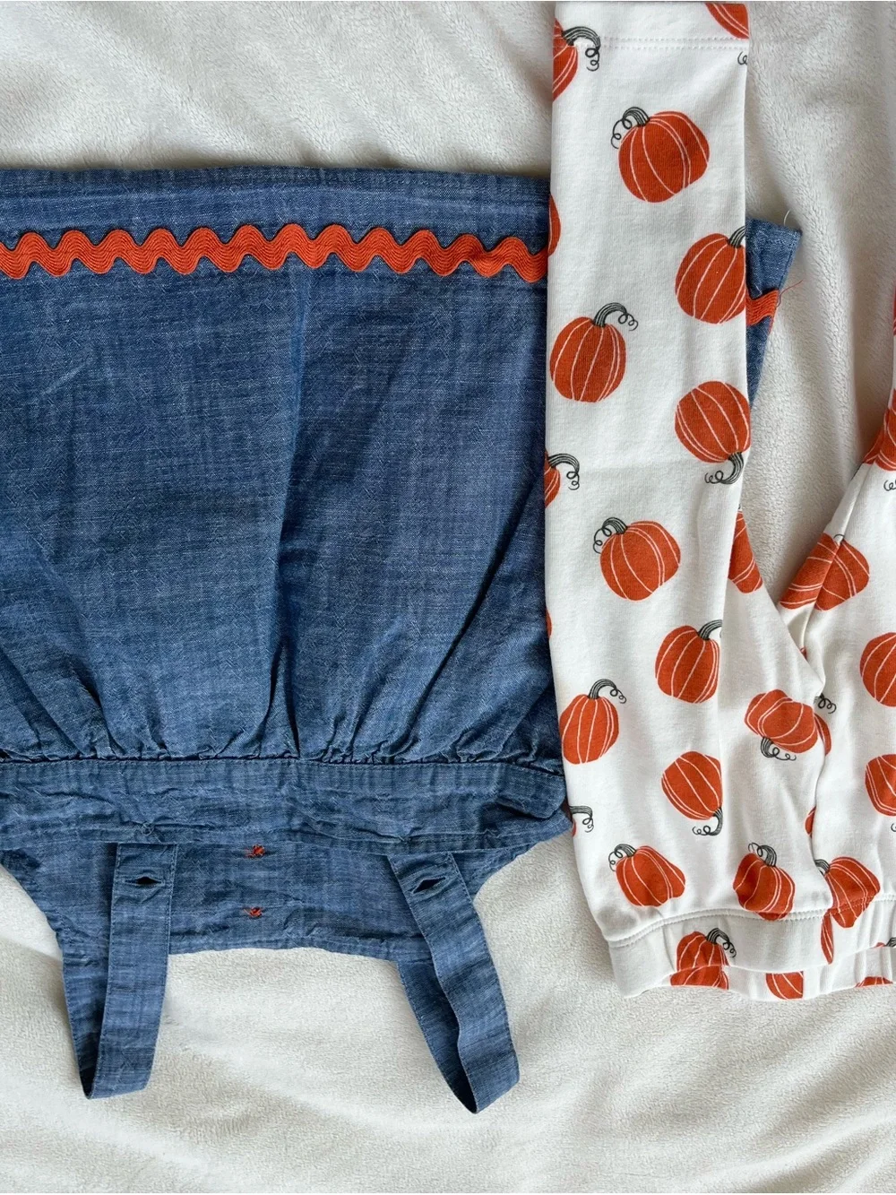 Gymboree Blue Chambray Pumpkin Dress with White Pumpkin Leggings